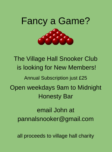 Fancy a game? The village hall snooker club is looking for new members!