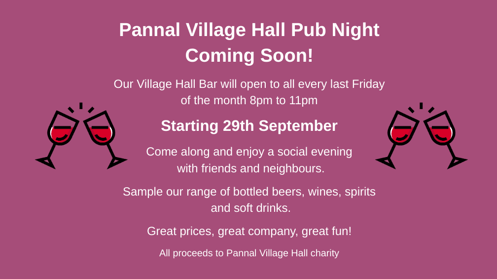 Pannal Village Hall Pub Night kicks off in September